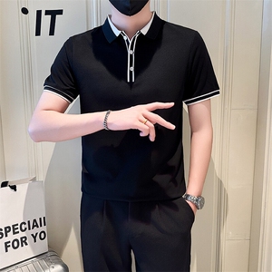 店主风社会小伙男士异色拼接翻领POLO衫男T恤301A-1/PL100/P53图片