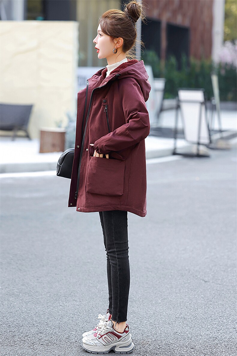现货Ｓ-3ＸＬ码适合95-200斤穿中长款加绒加厚派克服时尚减龄百搭,女装大码女装,妃曼