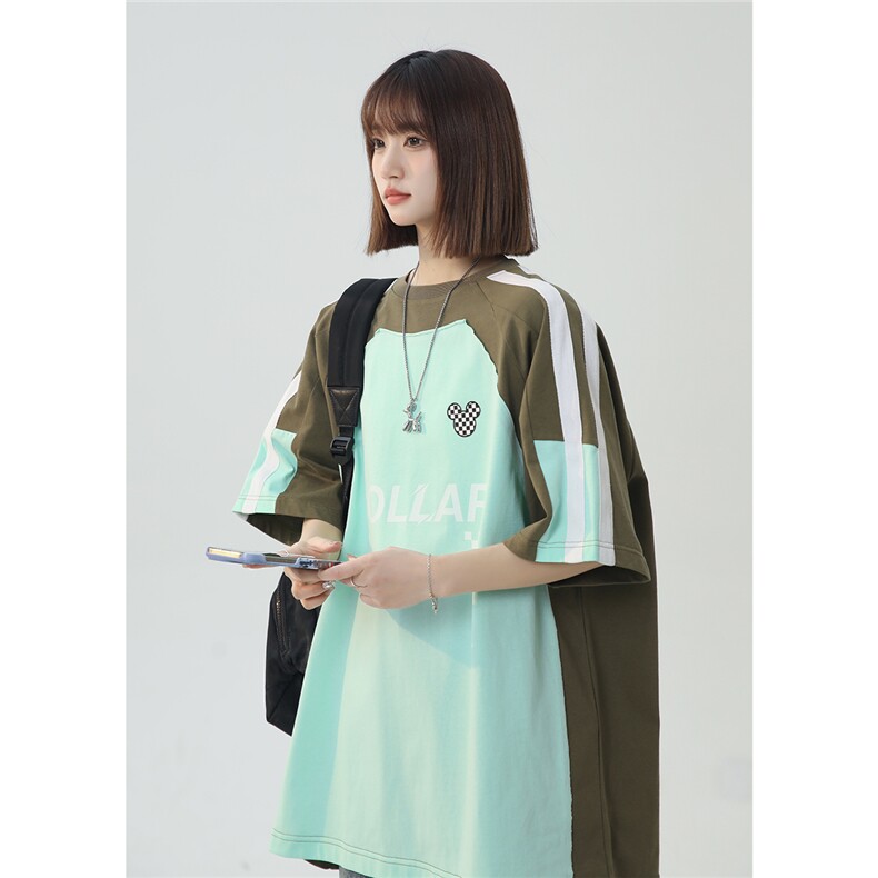 2025夏季新款美式复古拼接T恤短袖T1074P35控49230克双纱100棉，男装T恤，电商A148-1