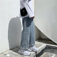 港风潮男牛仔裤直筒宽松九分裤潮牌百搭腰果花束脚裤子男k85-p45