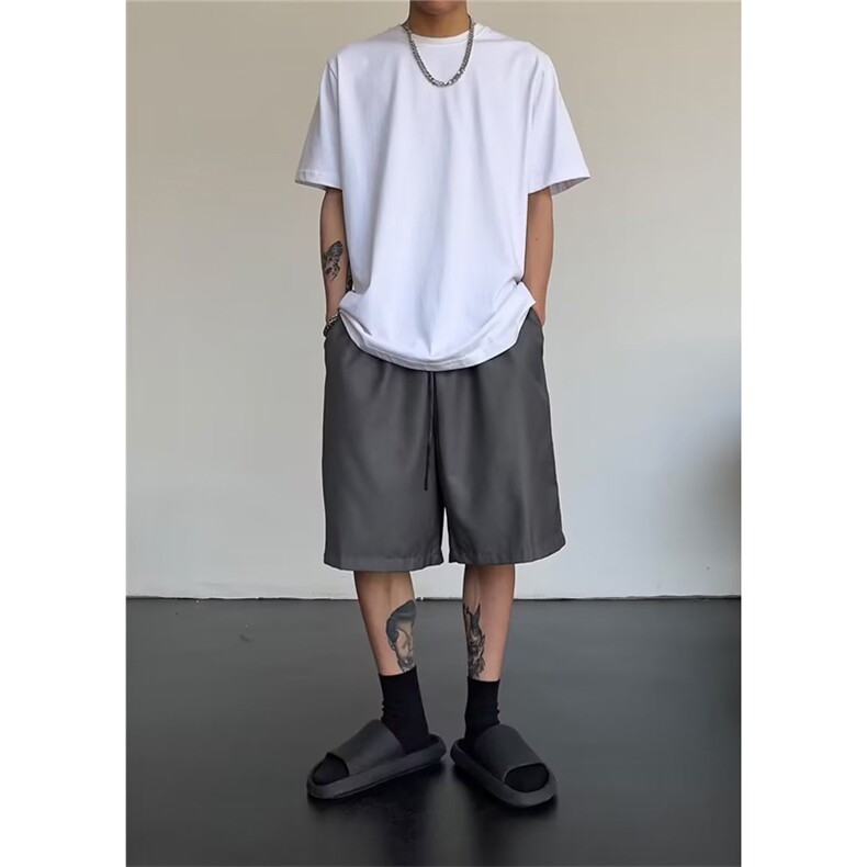 美式高街设计感休闲后拉链西装短裤男夏季宽松直筒五分裤CD97P35,男装休闲裤,星座1116-2