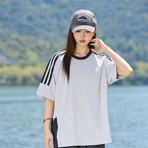 港风插肩袖拼接短袖t恤女纯色三条杠休闲上衣 A406 T6068 特P33图片