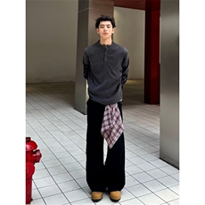 美式亨利领t恤男秋冬季校园风做旧休闲polo衫高级感宽松大码上衣，男装T恤，星座1501-3