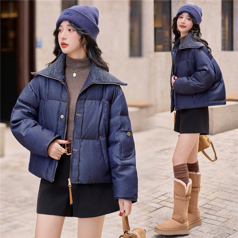 【bao款大货已出】2025冬装新款拉链拼接毛线领羽绒服90%白鸭绒,女装羽绒服,雅静靓衣