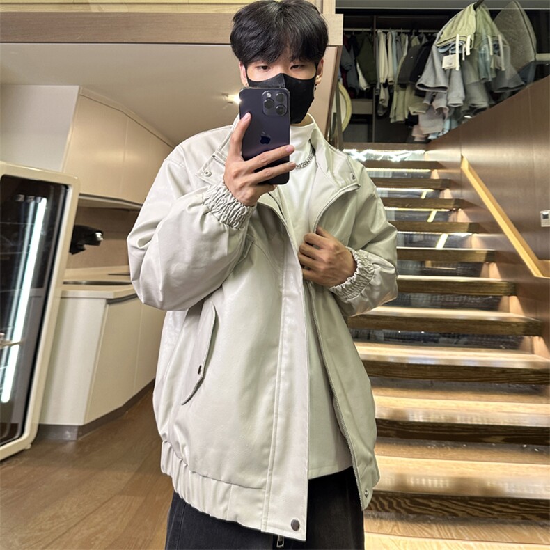美式复古机车皮夹克秋冬季新款加绒pu皮宽松外套A436-W110-P95,男装夹克,电商A436