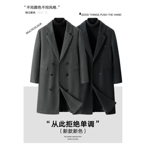 中长款毛呢大衣男2024新款春秋季棉外套高级感英伦风衣JK0252-P98图片