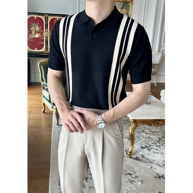 网T-2026新品针织毛衣短袖T恤凉感POLO衫T恤条纹打底衫WK04-P35,男装T恤,星座610B-1