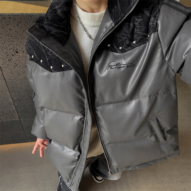 PU皮棉服冬季宽松港风棉衣立领冬装棉袄外套男MY249-特P105控168,男装棉衣,电商B370