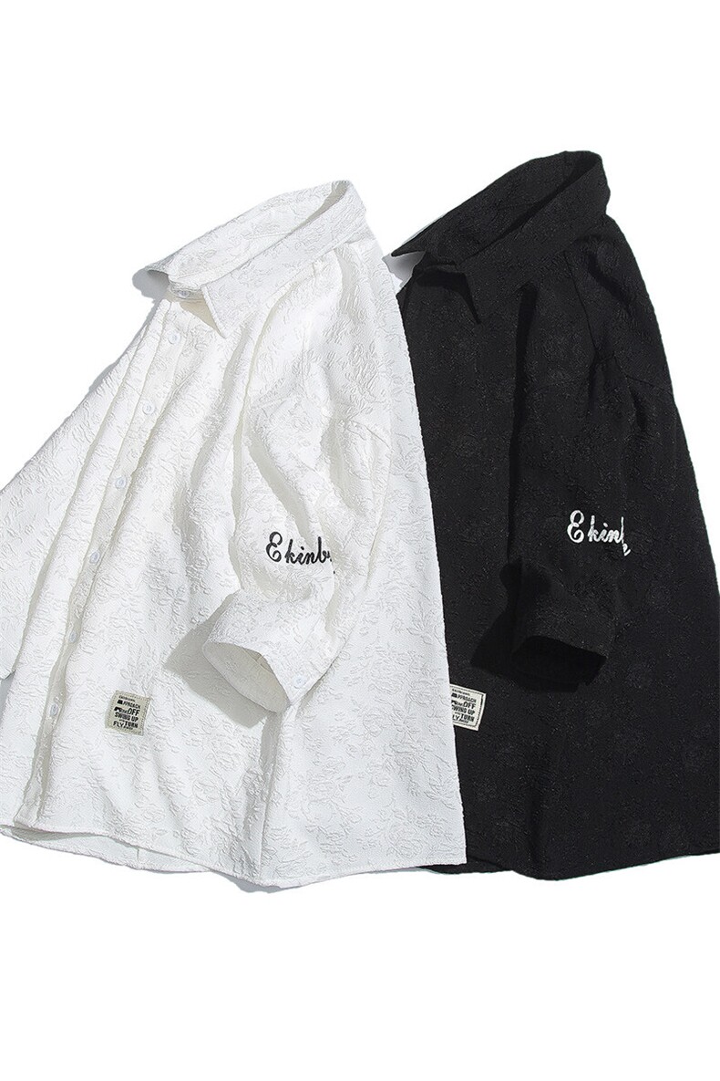白底花型七分袖男大码M-5XL风潮流长袖衬衫男QCS7023P45控68,男装衬衫,星座226-1