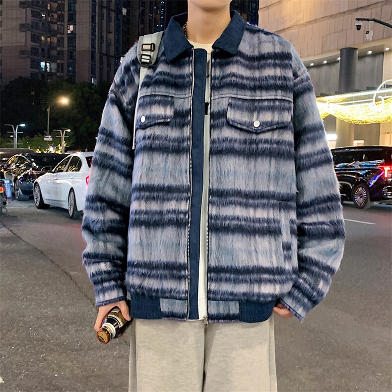 现货港风毛呢夹克男宽松格子呢子大衣外套DSA157B-J237-特P90,男装夹克,电商A157B