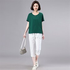 妈妈短袖T恤纯棉女大码薄2025中老年洋气夏季宽松遮肚子上衣显瘦，女装套装/套裙，奕阳依阁