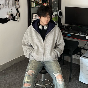 抖音得物高品质二开 26春装美式重磅宽松结构双面连帽卫衣外套W68图片