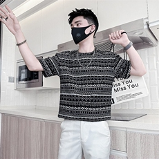 民族风提花图案短袖T恤男社会小伙半袖衣服301C-DT80-P48控68，男装T恤，星座301C（原B323）