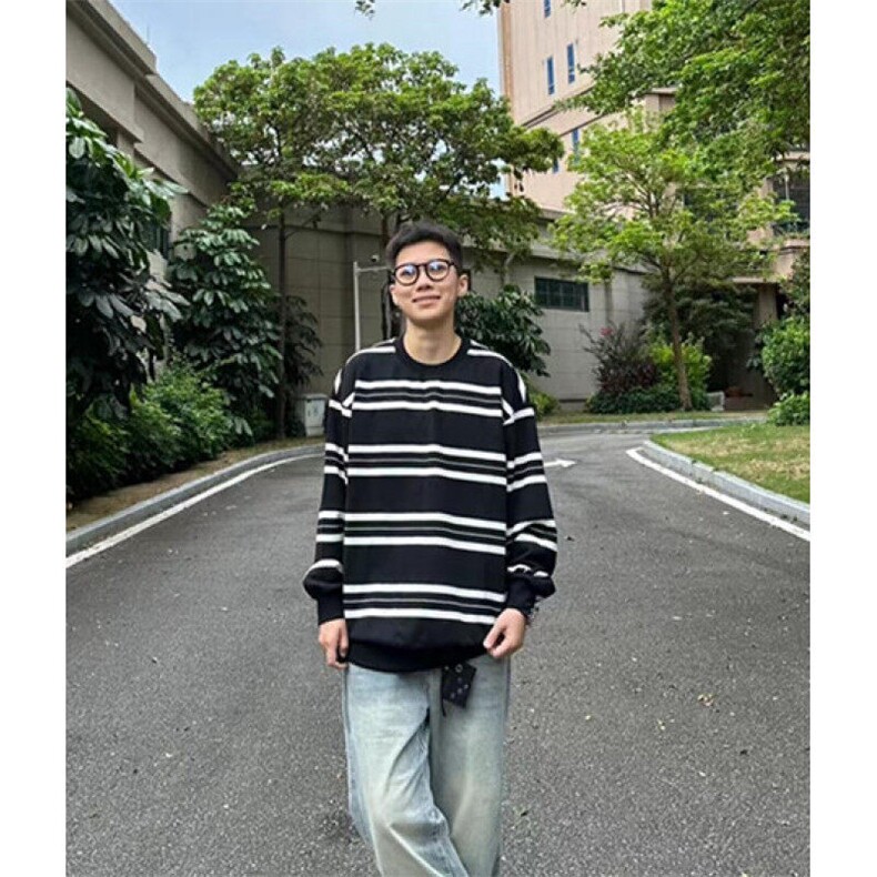 条纹重磅圆领男士卫衣秋季宽松时尚休闲男打底衫WA173,男装卫衣,星座1116A（原606A-3）