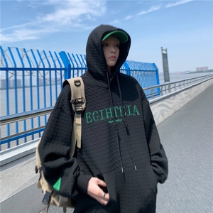 华夫格卫衣男秋季高级设计感小众白色连帽衫 XQ11 P38图片