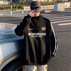 G018卫衣秋冬新款美式条纹半开衫外套ins潮牌宽松休闲上衣服图片