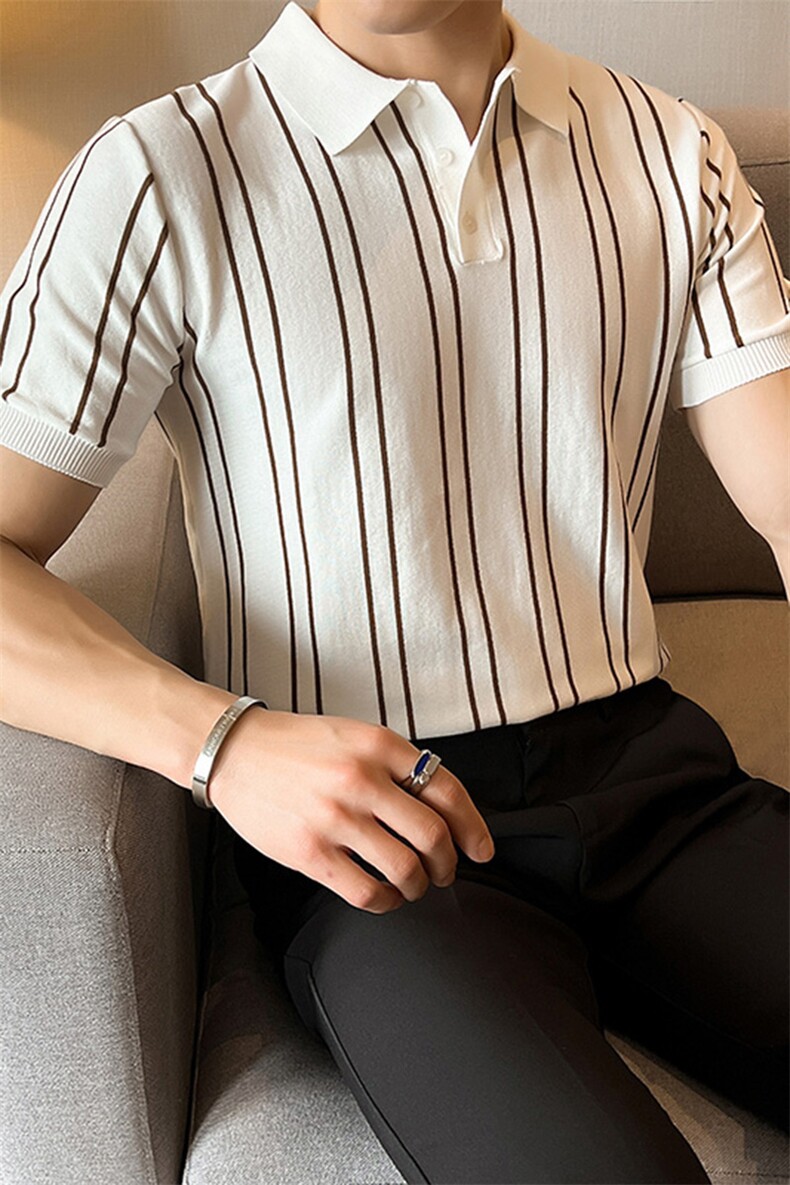 韩版翻领冰丝T恤修身针织短袖Polo衫痞帅出街男上衣PL79/P55控75,男装T恤,电商A243