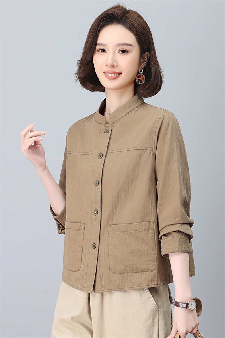 立领纯棉衬衫休闲单排多扣,女装衬衫,小林双子