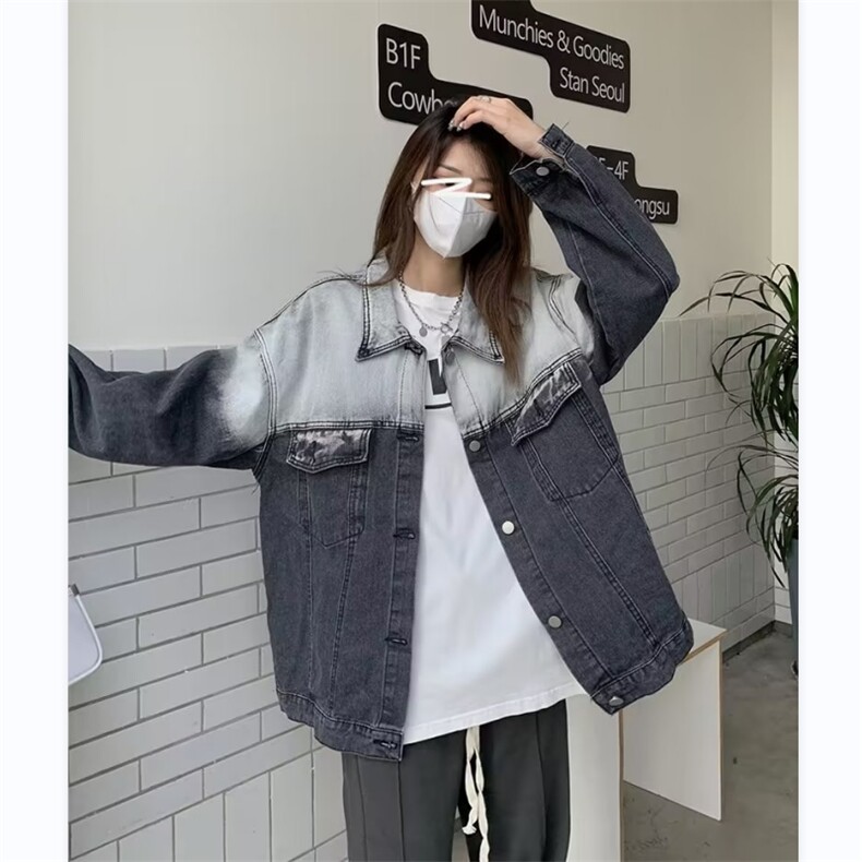 牛仔外套男女韩版潮流高街拼色2024春秋新款ins宽松夹克W4722-P57，男装大码男装，星座412