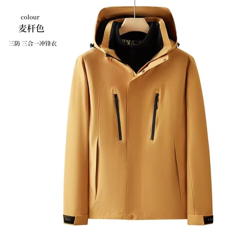 户外三合一加绒冲锋衣男士秋冬外套运动机能夹克美式纯色登山服,男装夹克,星座1013
