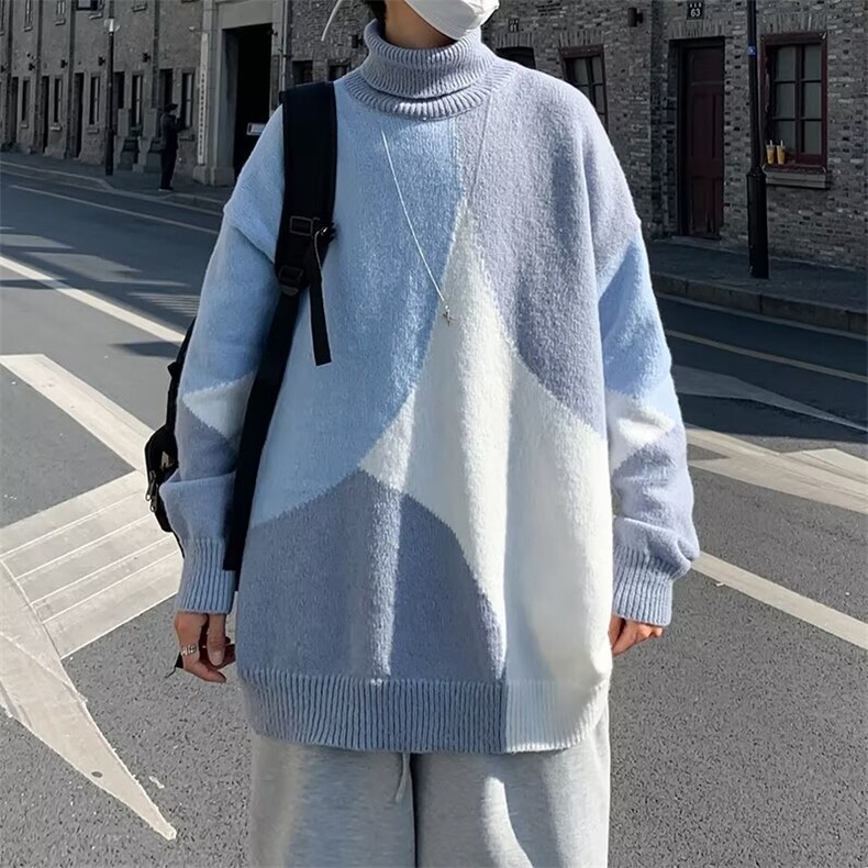 秋冬季高领毛衣男潮流日系宽松保暖休闲复古慵懒风针织衫,男装针织衫/毛衣,星座410-7