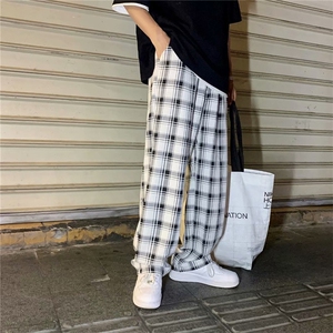 夏季薄款裤男ins潮牌宽松韩阔腿裤夏直筒格子裤子男 K781-P30图片