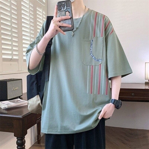 25173-特P40 夏季休闲时尚T恤男短袖打底衫青少年潮牌拼接T恤图片