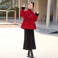 大货已出2025圣诞90羽绒服女冬新款收腰新中式淑女圆领中长款外套，女装羽绒服，依万里