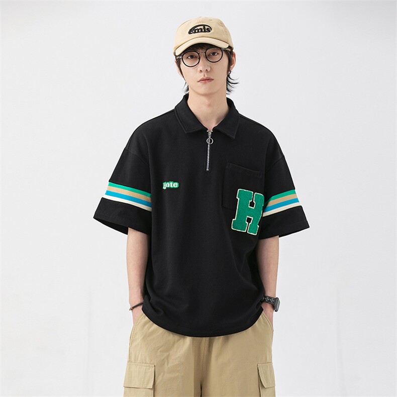 2024夏新款情侣风撞色印花宽松显瘦短袖T恤上衣POLO衫T2228-P58,男装T恤,星座914-3