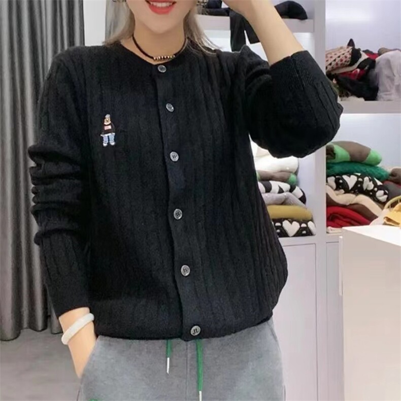 秋季新款舒适显瘦时尚百搭立领熊图案针织开衫女长袖外套,针织衫/毛衣,恒恩羊绒