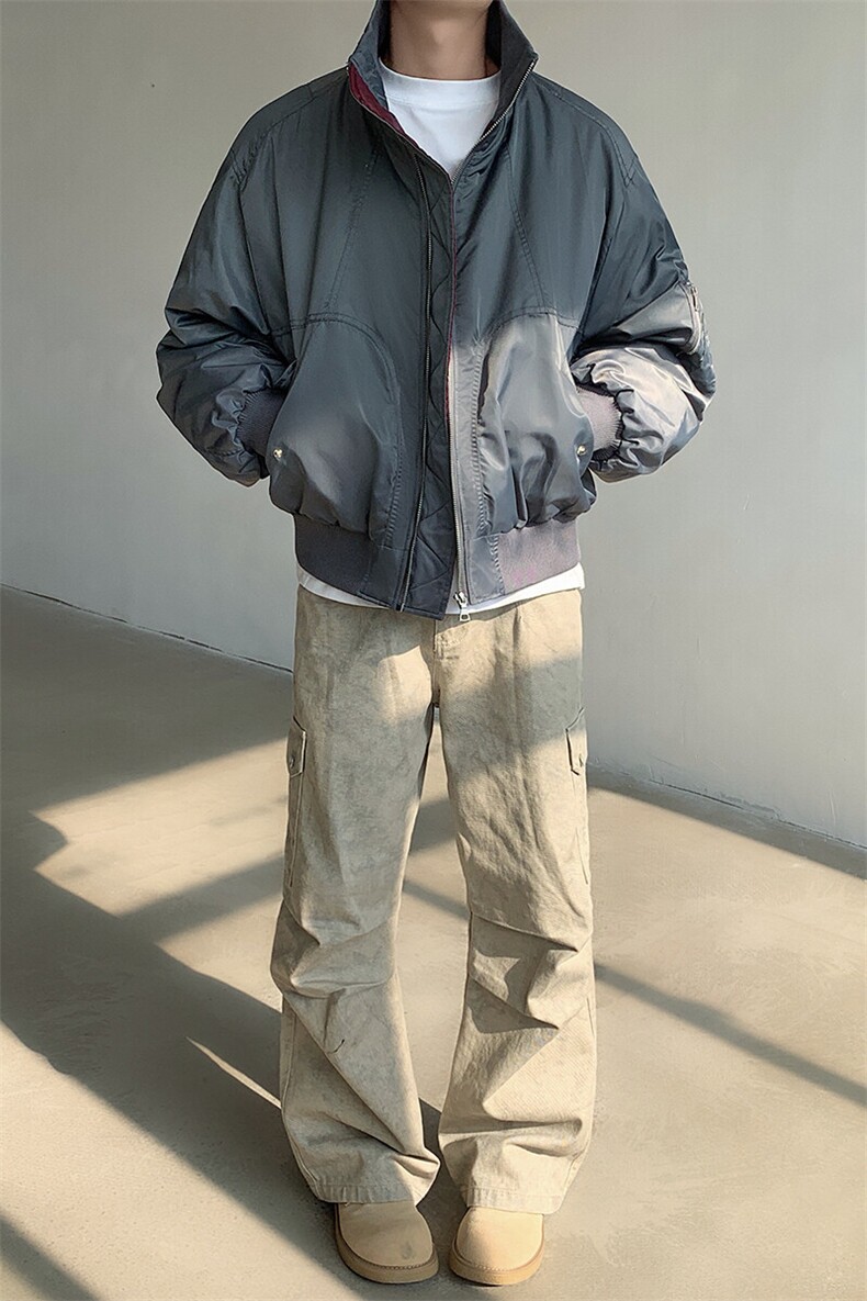 新品美式高街宽松短款飞行棉服夹克加棉外套男H1036特P105,男装夹克,电商A341
