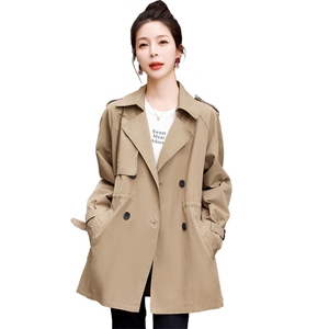 复古卡其色风衣外套女2024春秋新款小个子宽松休闲百搭西装领大衣图片