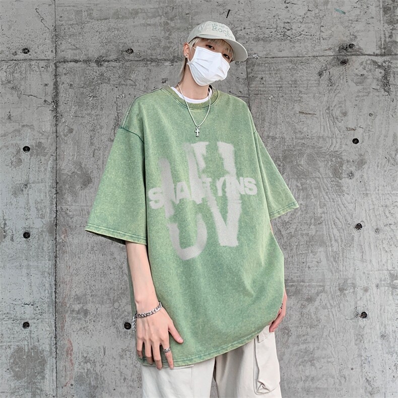 潮牌宽松短袖t恤蜡染美式复古高街水洗做旧517A-2-SX243-P38,男装T恤,星座517A-2