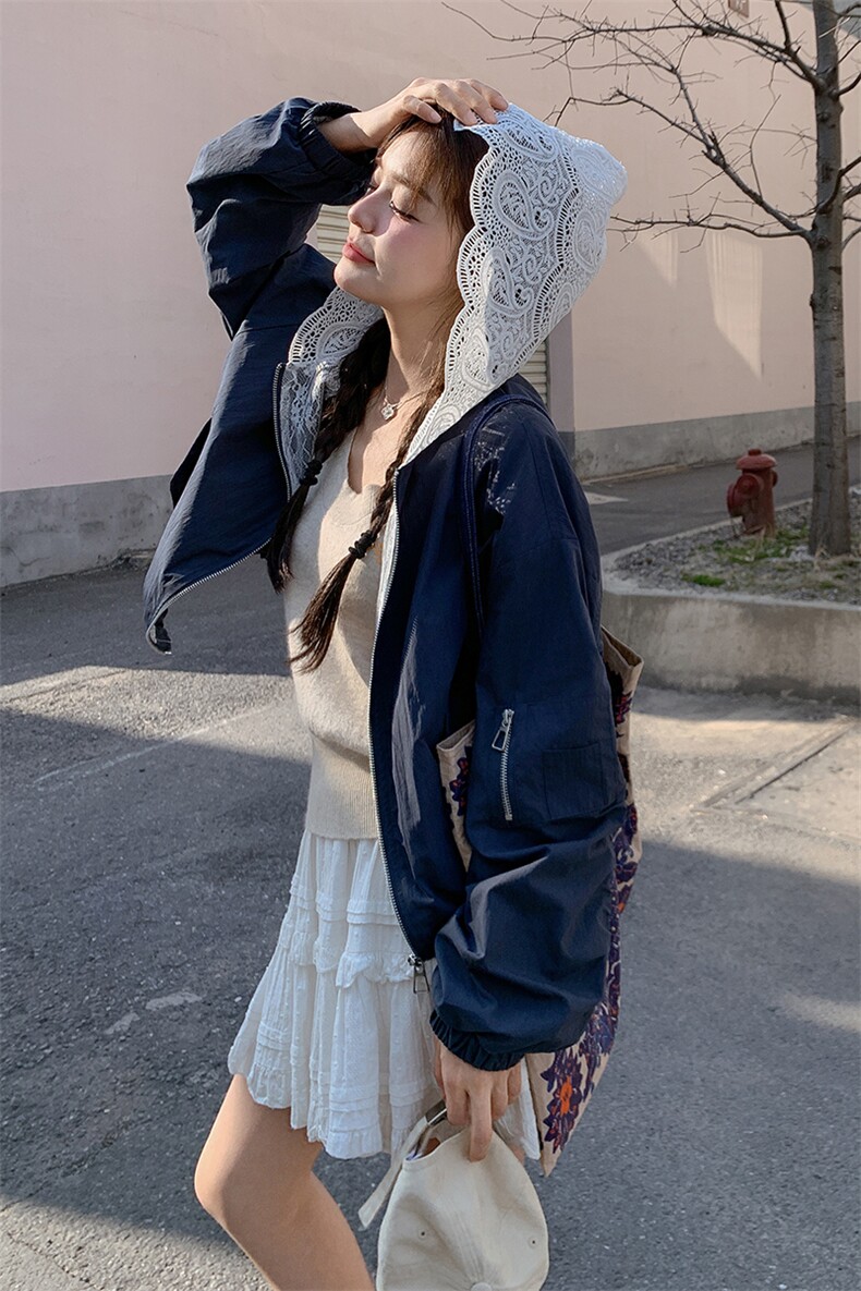 短款常规宽松型衬衫蕾丝上衣百搭气质宽松休闲春季,女装短外套,浪娴服饰