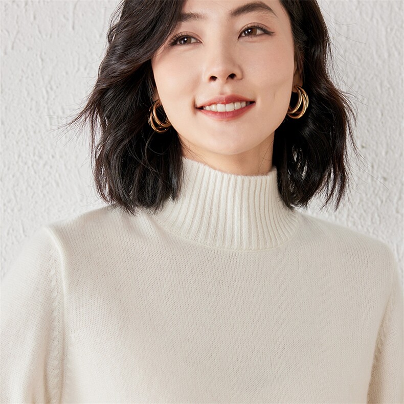2025年秋季新款百搭女士纯色高领长袖套头衫,针织衫/毛衣,春贝羊绒