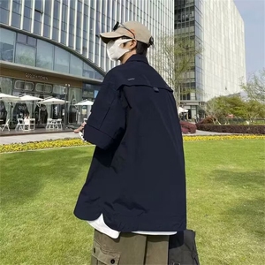 F244-P35 夏季日系潮牌原宿短袖衬衣2024新款工装衬衫外套男 现货图片