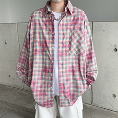 得物品质夏款男长袖衬衫纯棉格子条纹宽松衬衣CS005P50，男装衬衫，星座1013-1