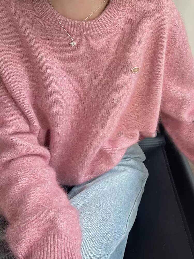新款女装圆领百搭宽松羊毛衫羊毛时尚保暖上衣,女装羊毛衫,恩泰羊绒