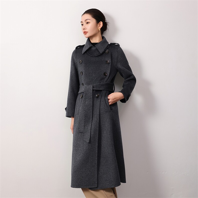 2024秋冬新款羊毛双面呢大衣女修身显瘦气质女款羊毛外套，女装双面呢大衣，岳达羊绒