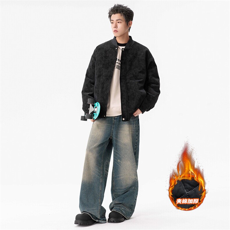 冬季男士棉衣麂皮绒夹棉飞行夹克加厚棒球领外套，男装夹克，星座1206（原A206）