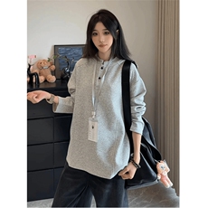 抖音得物品质美式高街重磅曼巴棉拼接cleanfit亨利领卫衣长袖T恤，男装T恤，电商A486
