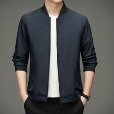 夹克2023春季新款商务休闲立领中年男士上衣纯色宽松潮流男装外套图片