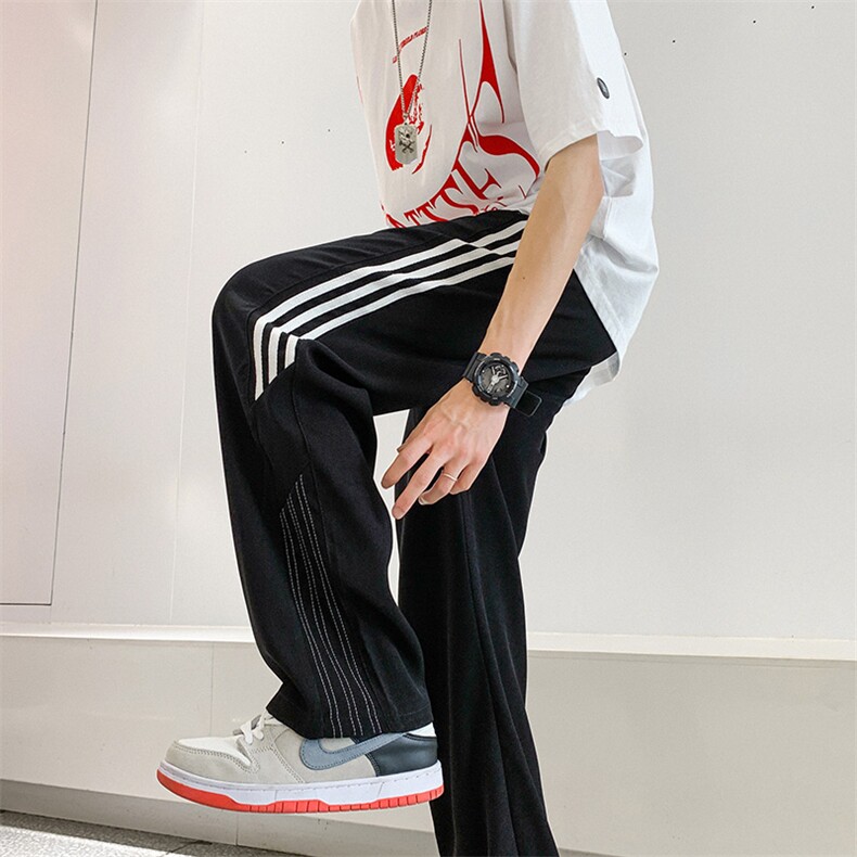 裤子男宽松直筒休闲裤潮牌ins欧美侧边条纹运动卫裤K064-P35,男装休闲裤,星座308B-1