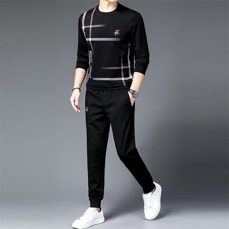 运动套装男春季中年男士商务休闲运动服春夏时尚宽松圆领卫衣男装,男装休闲套装,电商B212（原钱塘6029）