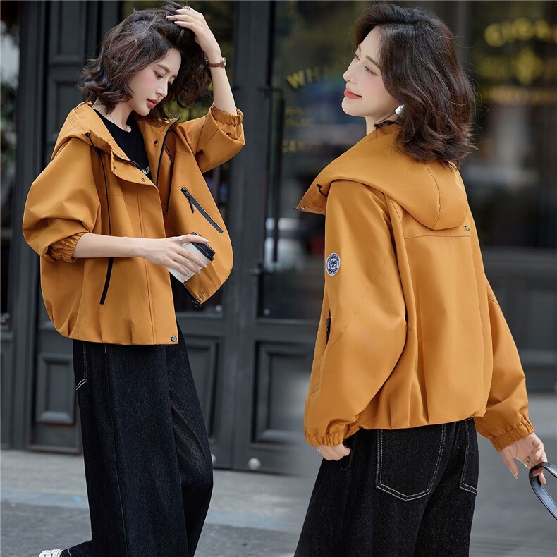 2025秋季新品橙色甜美减龄简约时尚休闲连帽工装外套，女装短外套，难舍钰依