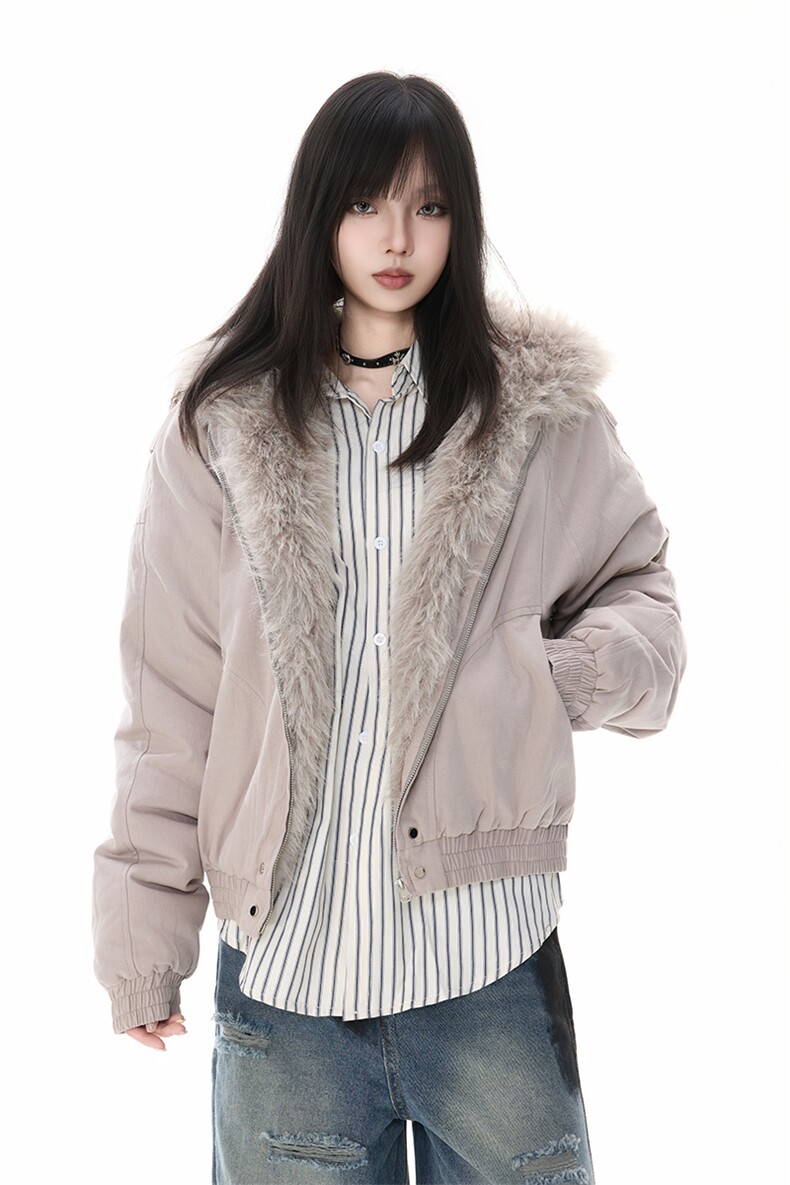 美式毛领座山雕连帽棉服女2025冬季新款短款夹克厚外套YD01-P140,男装夹克,星座509
