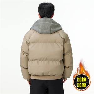 现货高品质重磅工艺美式高街假两件PU皮棉衣男女加厚棉服外套图片