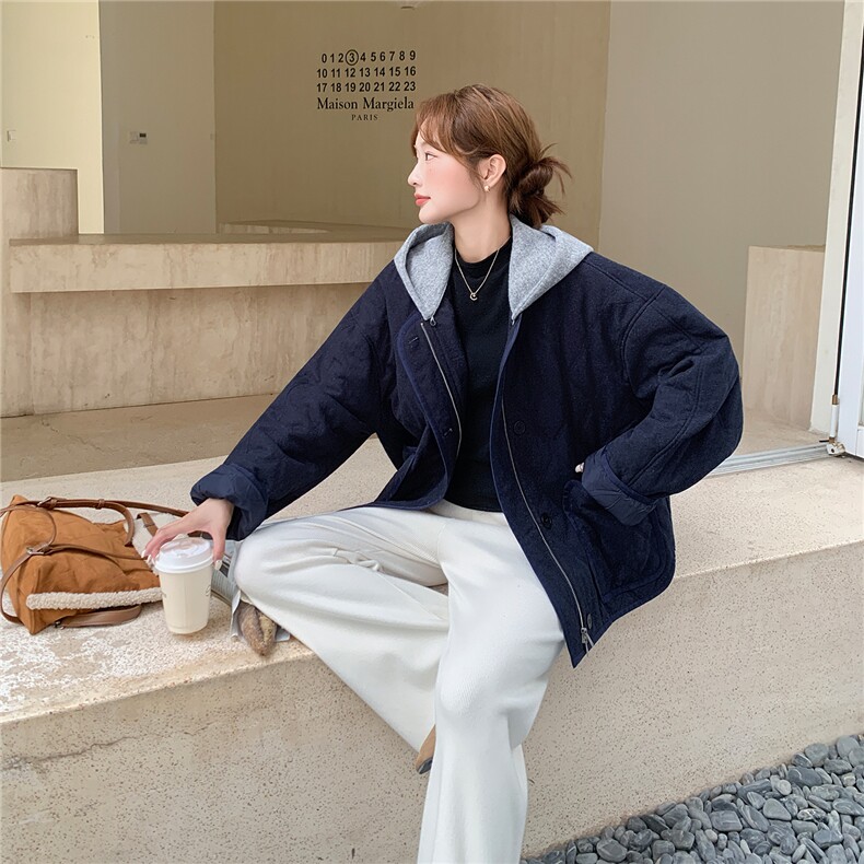 2025秋冬连帽宽松牛仔蓝棉衣2C322-M3005-P175-K245,女装棉衣/棉服,2C322