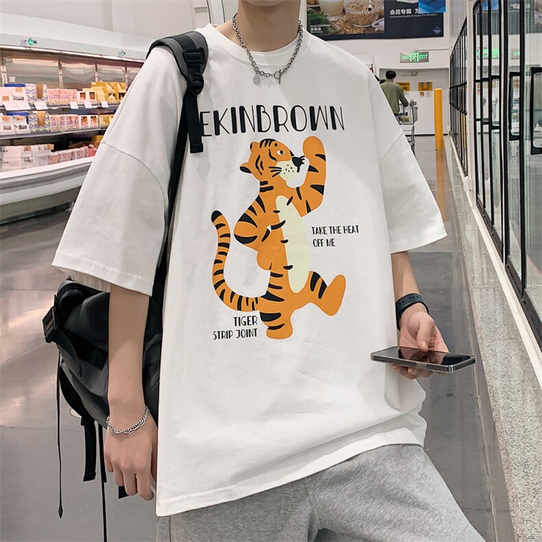 1港风中性休闲运动情侣大码嘻哈潮虎年圆领短袖DT7511P25控38图片