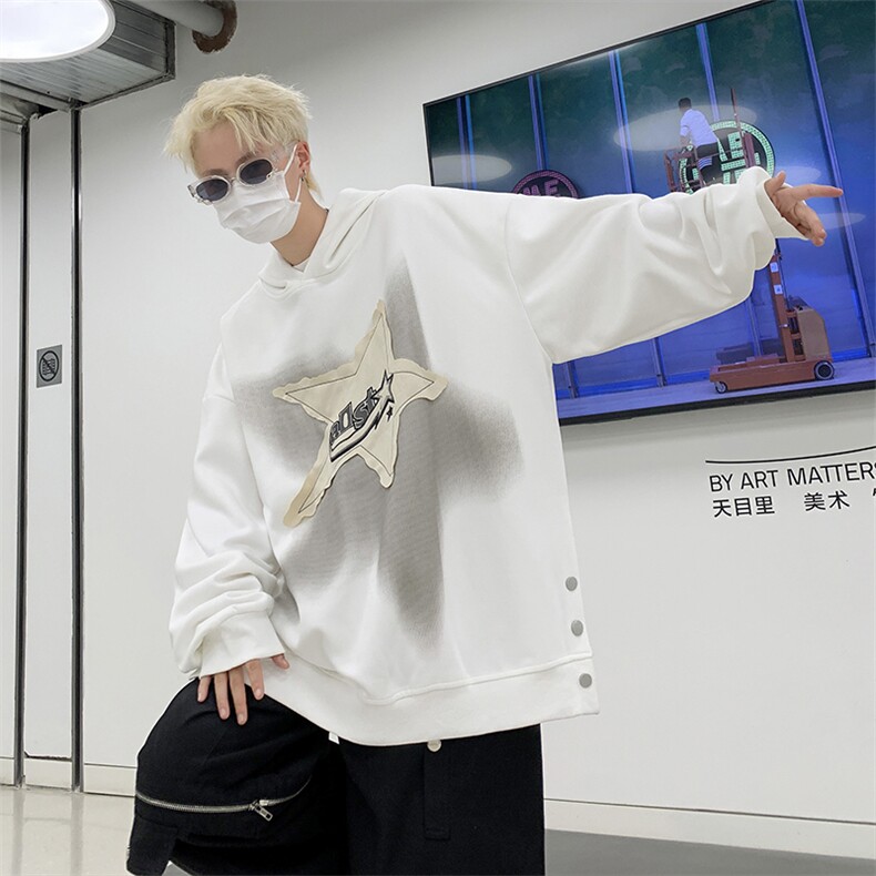 秋款男连帽卫衣五角星补丁字母刺绣扎染夹克外套WY8532P55,男装卫衣,星座1013-1
